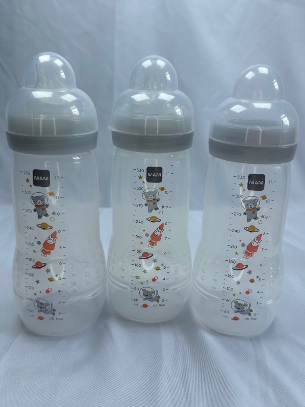 MAM Bottles 8 ounce (3) with (2) Nipples